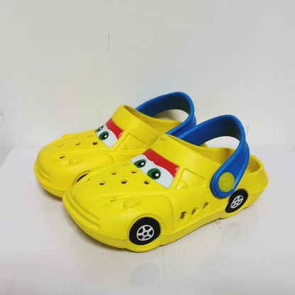 Boys Girls Cartoon Car Flat Heel Non-Slip Sandals - Red, Blue, Yellow, Black.