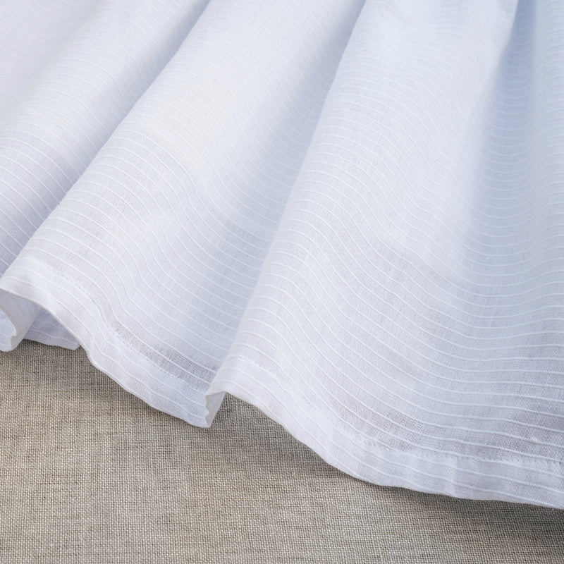Girls Sleeveless Round Neck Button Low-Back Textured Cotton Dress - White