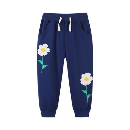 Zeebread  New Girls Flowers Embroidery Sweatpants Hot Selling Drawstring Trousers Baby Autumn Spring Wear Pants Kids.