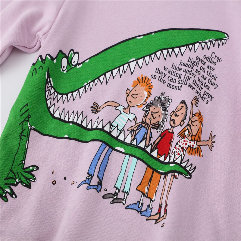 Children's Cartoon Crocodile Print Long Sleeve Sweatshirt - Pink.
