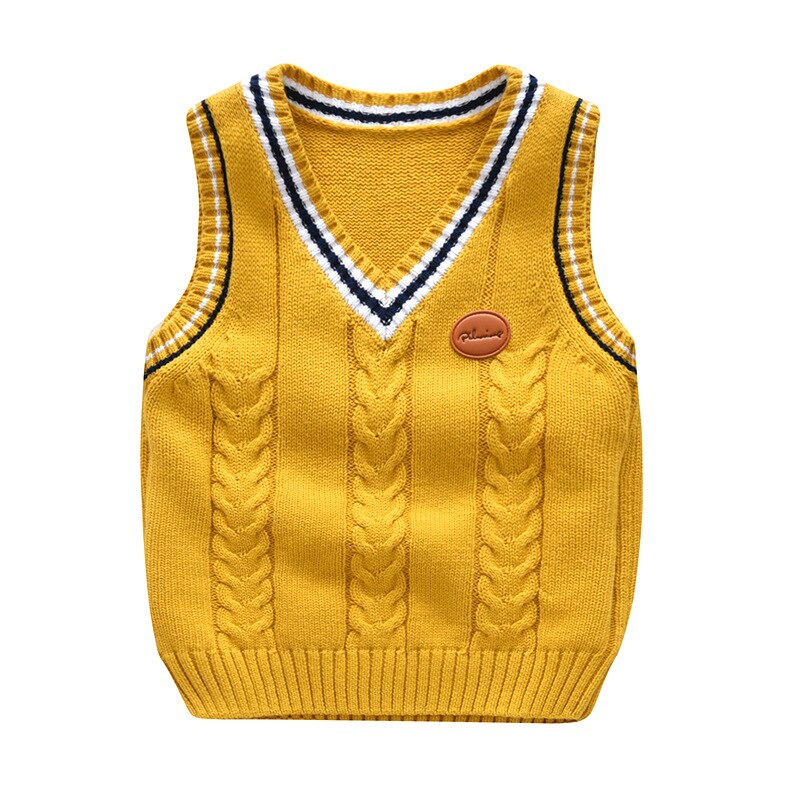Boys School Uniform V-neck Cotton Knitted Vest - Red, Beige, Yellow.