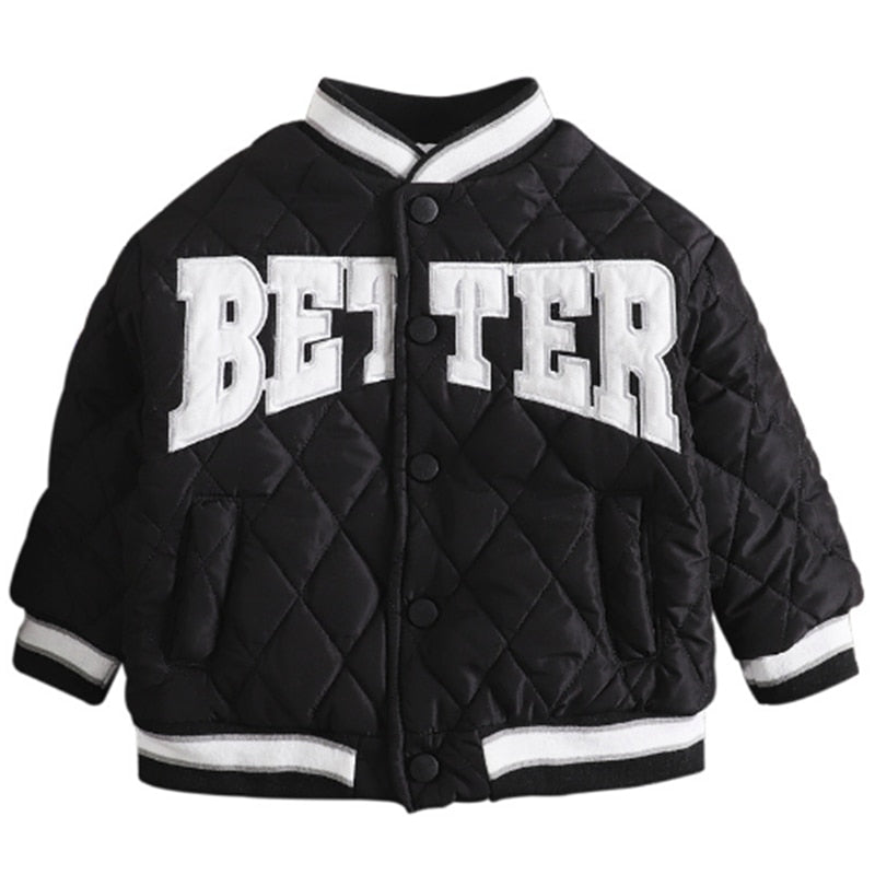Warm Thick Children's Baseball Jacket for Little Boys - Black, White