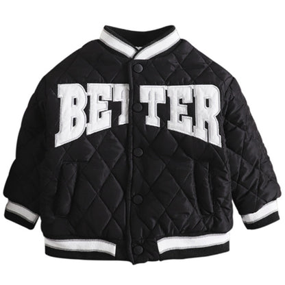 Warm Thick Children's Baseball Jacket for Little Boys - Black, White
