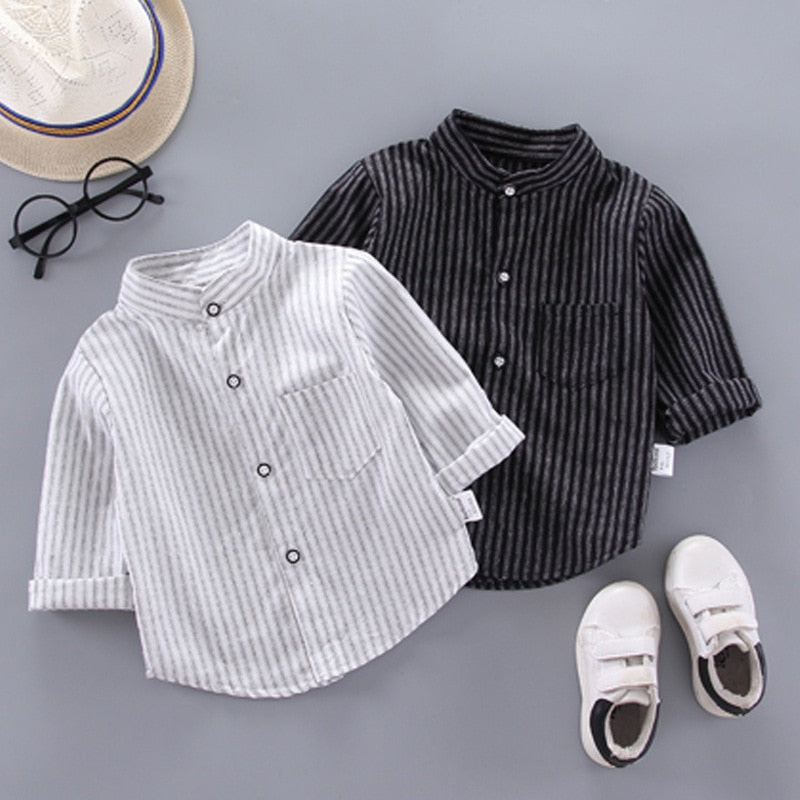 Baby Boys Pinstripe Long Sleeve Cotton Shirt - White.