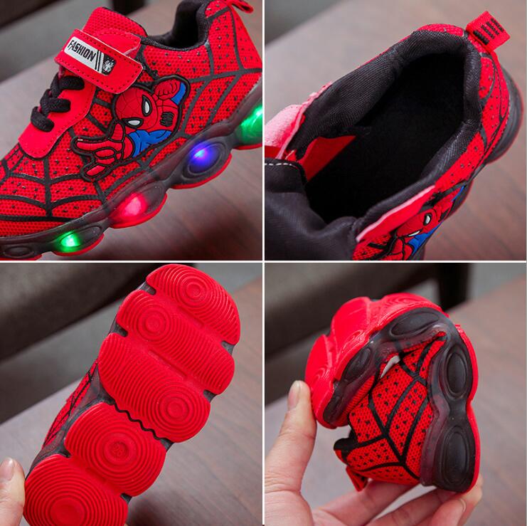 Kids Spiderman Glowing Led Breathable Sneakers - Red.