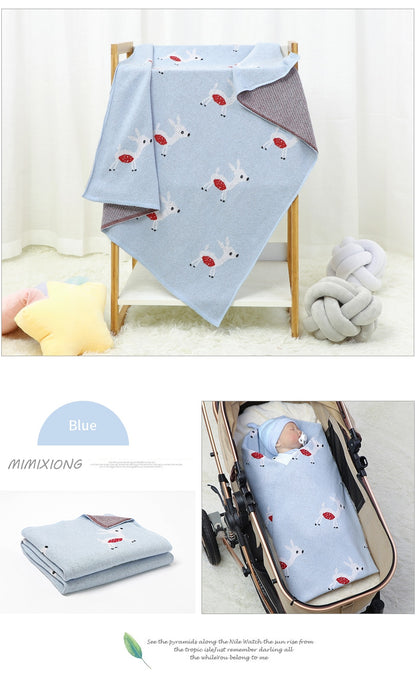 Newborn Babies Knitted Super Soft Cotton Blankets - Cream, Blue.