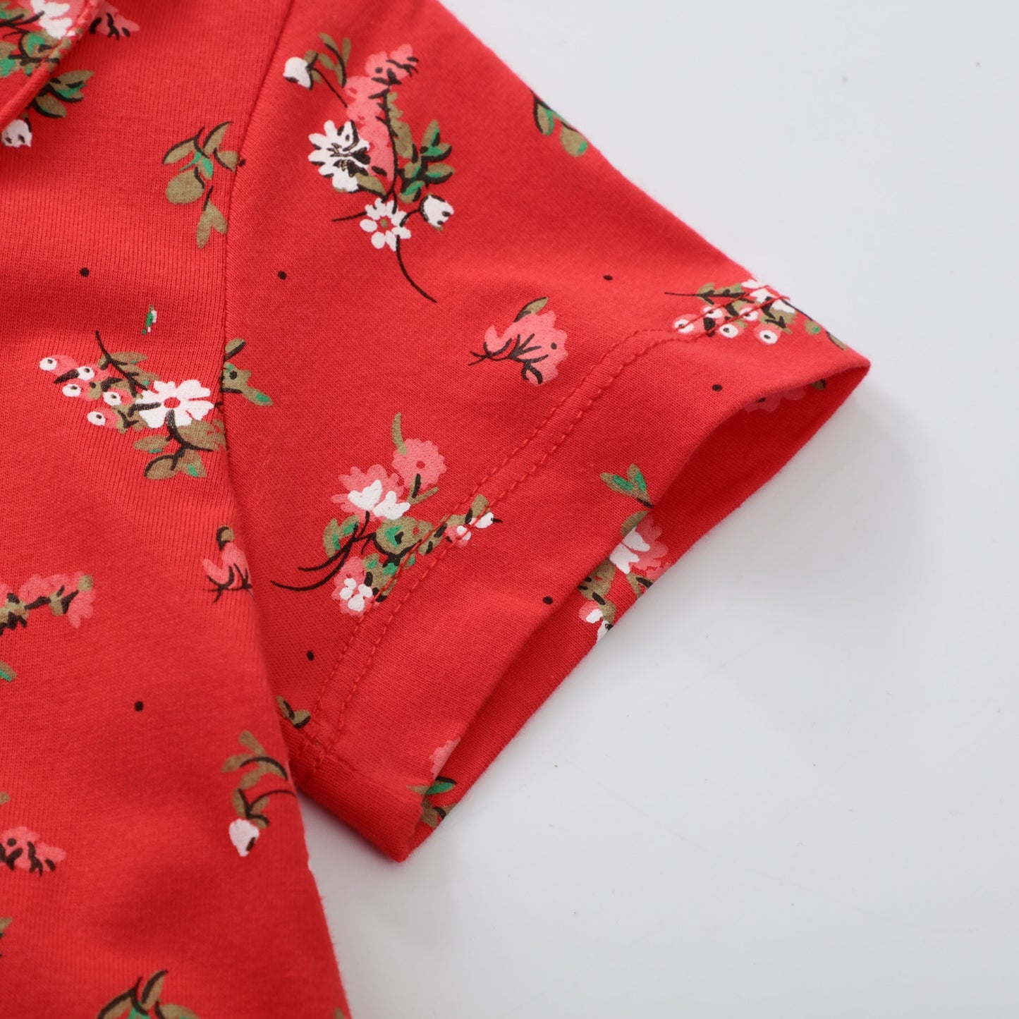 Summer Baby Girls Flower Print Casual Cotton Dress - Red.