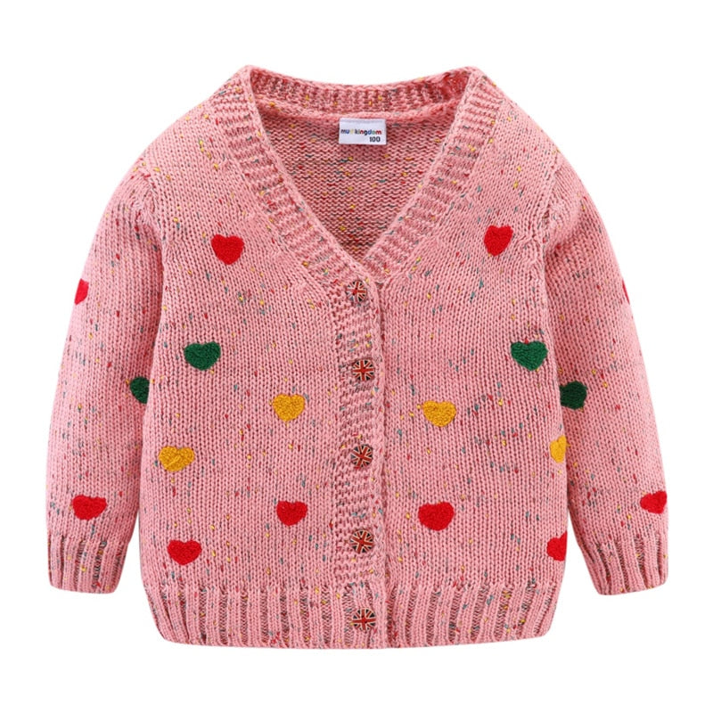 Bright Cute Hearts Cardigan for Girls 3-10 Years Old.