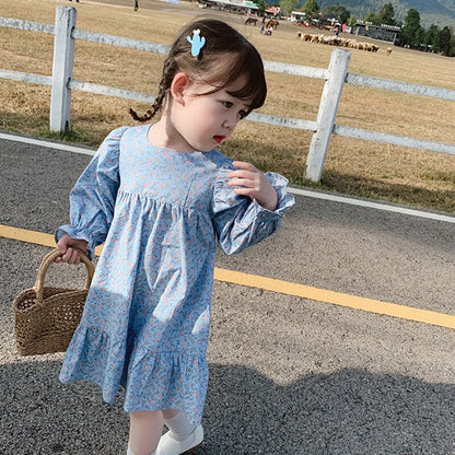 Girls Dress Autumn New Children Clothes Korean Style Sweet Baby Girl Long-Sleeved Floral Dress Toddler Kids.