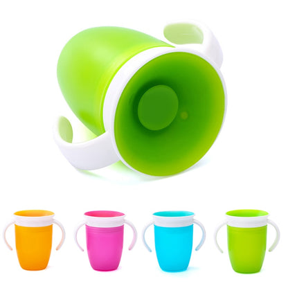 360 Degrees Can Be Rotated Baby Learning Drinking Cup with Double Handle - Orange, Blue, Green, Bright Pink.