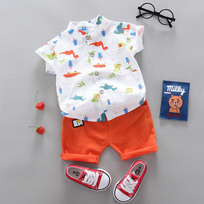 2pcs Baby Boys Cotton Summer Clothing Set of Shirt & Shorts - Blue, Navy, Red.