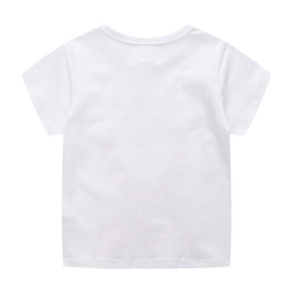 Girls Summer Animals Print Cotton T-shirt - White