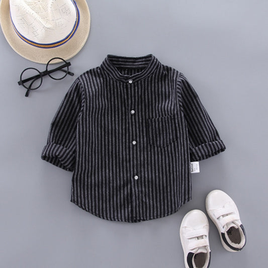 Baby Boys Pinstripe Long Sleeve Shirt - Black.