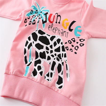 Girls Elephant Print Cotton Sweatshirts - Pink