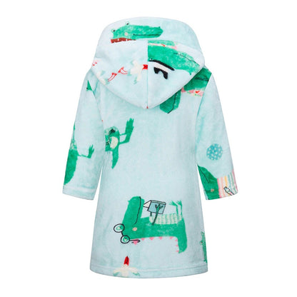 Kids Hooded Soft Flannel Bathrobe - Green Crocodile.