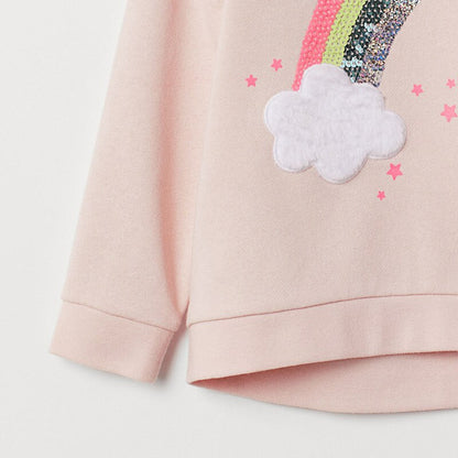 Little Maven Baby Girl Clothes Toddler Autumn Terry Cotton Tops Rainbow Cloud Applique Sweatshirt Pink Sweater for Kid 2-7 Years.