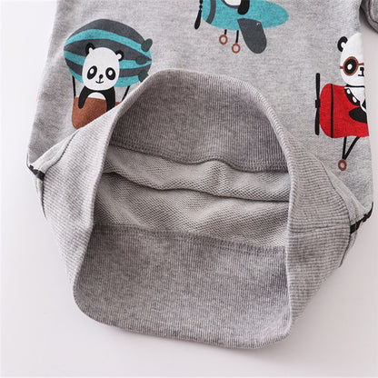 Kids Long Sleeve Cartoon Panda Print Cotton Sweatshirt - Grey