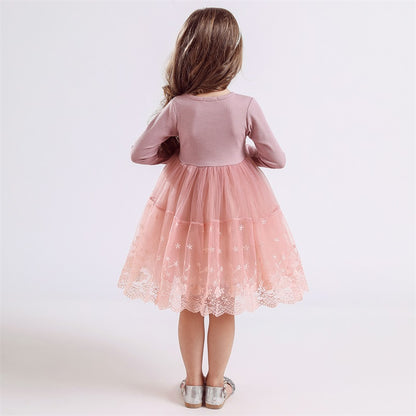 Girl's Long Sleeve Lace Princess Tutu Dress - Pink, Grey