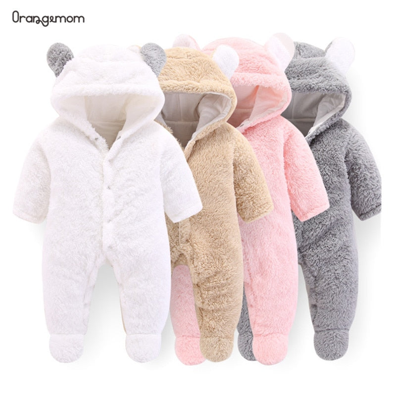 Newborn Baby's Soft Fleece Jumpsuit - Grey, Pink, White, Beige, Blue, Dark Pink.