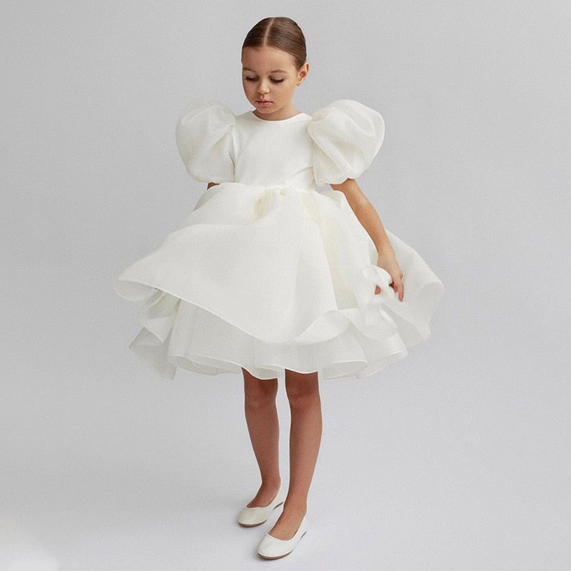 Elegant Floral Print Dress for Girls - White.