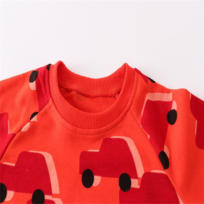 Kids Animal Print Long Sleeve Cotton Sweatshirts - Red, Pink, Yellow.