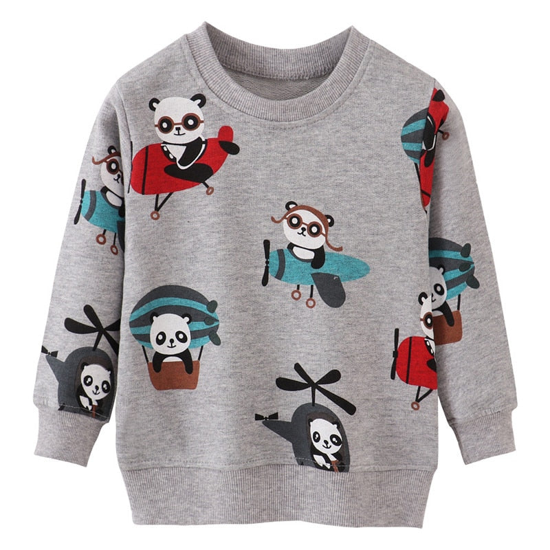 Kids Long Sleeve Cartoon Panda Print Cotton Sweatshirt - Grey
