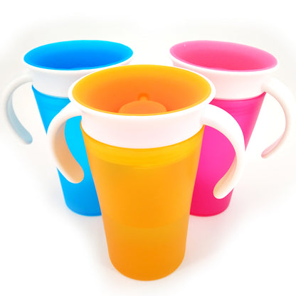 360 Degrees Can Be Rotated Baby Learning Drinking Cup with Double Handle - Orange, Blue, Green, Bright Pink