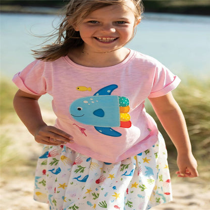 Zeebread New Arrival Summer Girls Tshirts Animals Embroidery Hot Selling Pink Kids Tees Cotton Toddler Tops Shirts.