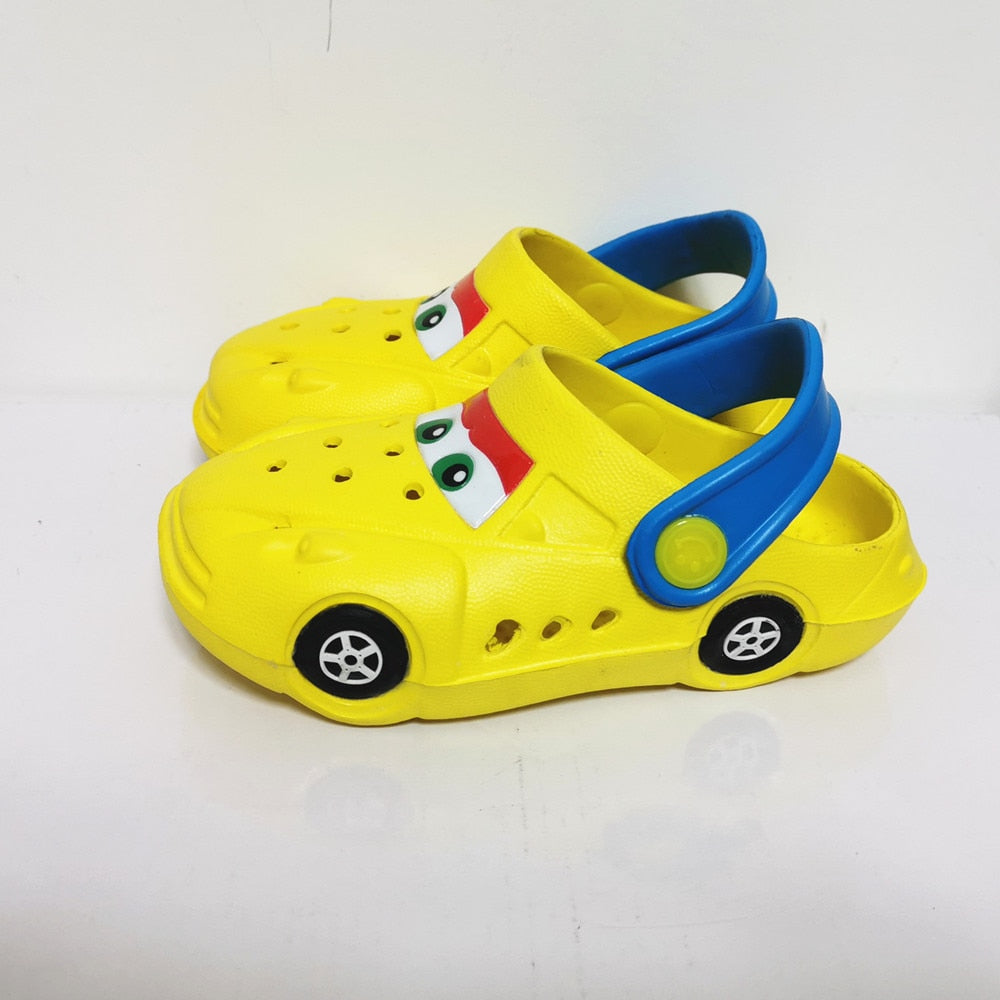 Boys Girls Cartoon Car Flat Heel Non-Slip Sandals - Red, Blue, Yellow, Black