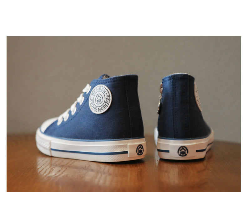 Kids High-top Canvas Casual Sneakers - White, Red, Black, Navy.