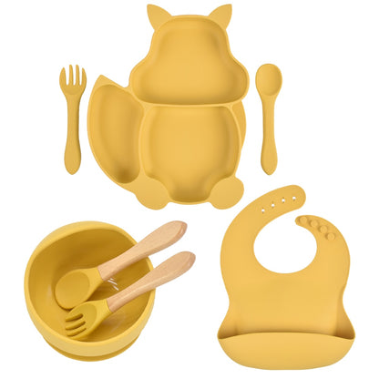 7pcs/set Baby Silicone Suction Children's Tableware Set - Peach, Pink, Yellow.
