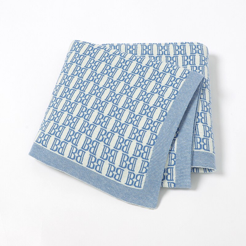 Newborn Babies' Knitted Super Soft 100% Cotton Blankets 100*80cm - Blue, Grey.