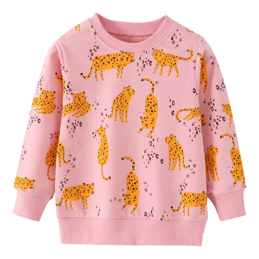Girls Animals Print Cotton Sweatshirt - Pink.