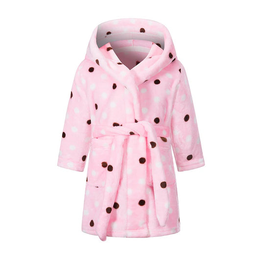 Kids Hooded Soft Flannel Bathrobe - Pink.