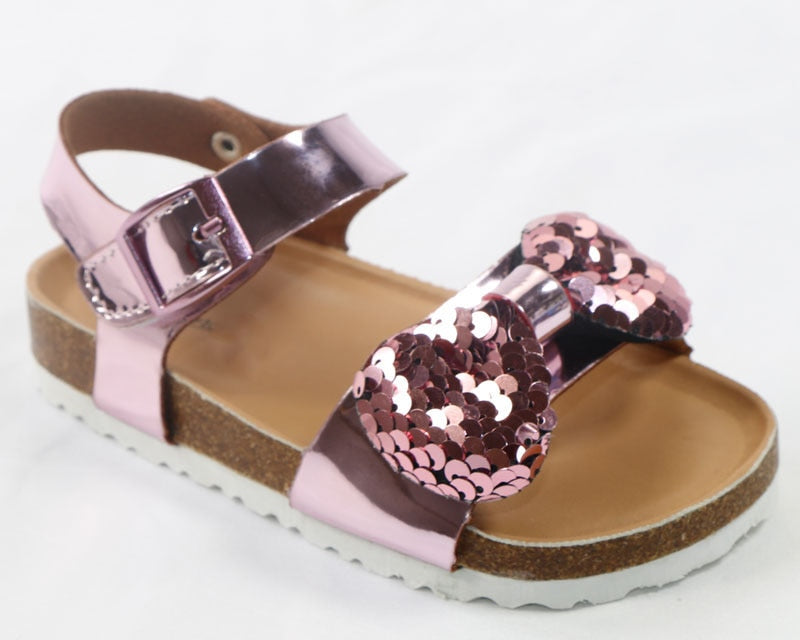 Newest Summer Fashion Leather Cork Breathable Bowknot Glitter Sandals for Girls - White, Purple.
