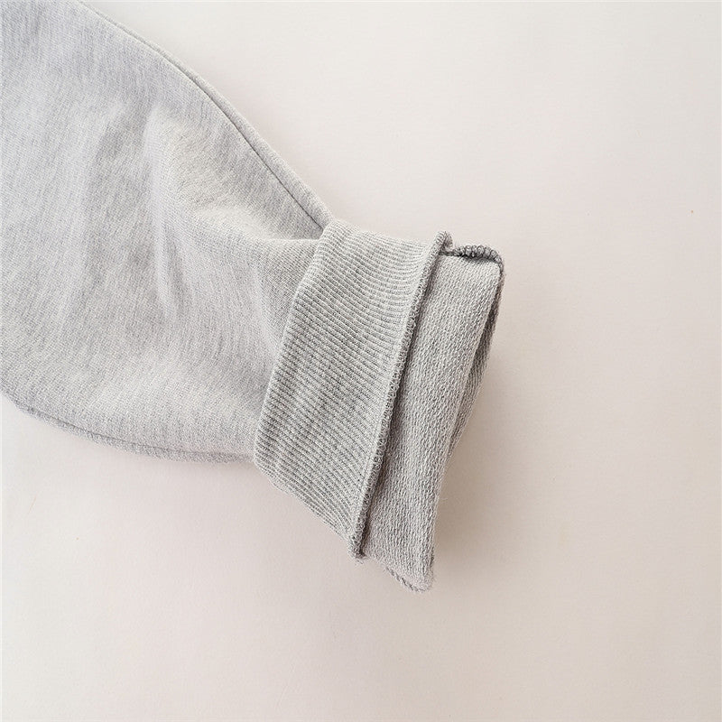 Girls Plain Colour Drawstring Cotton Sweatpants - Grey