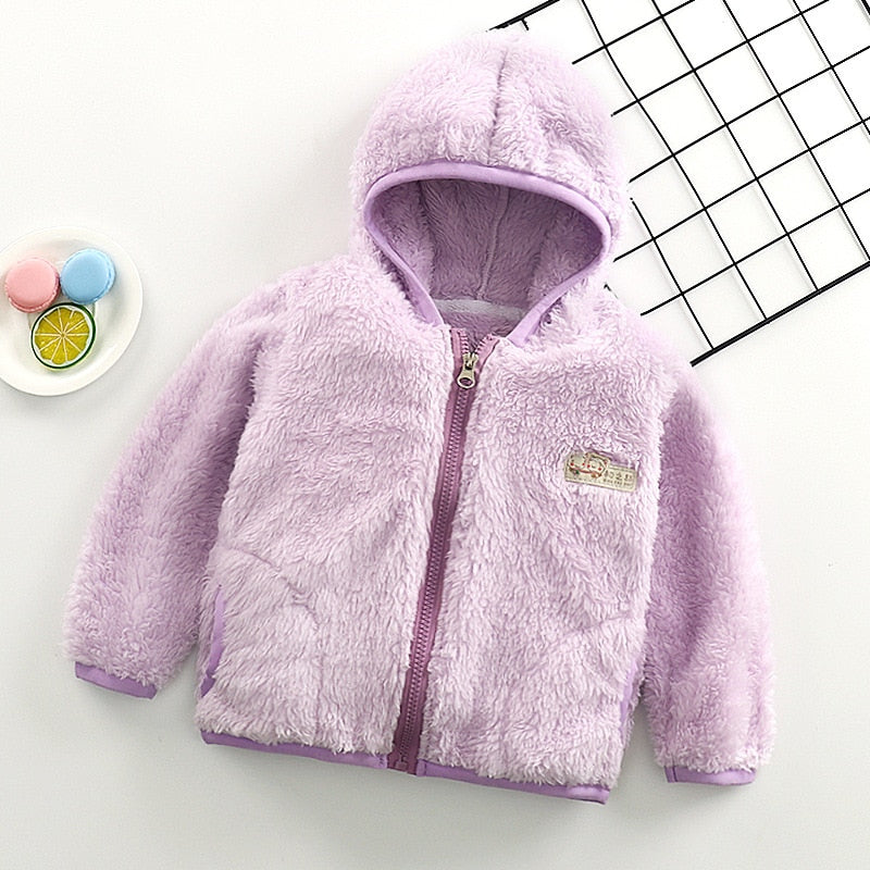 Warm Soft Fleece Jacket for Baby Boys and Girls - Purple, Green, Grey