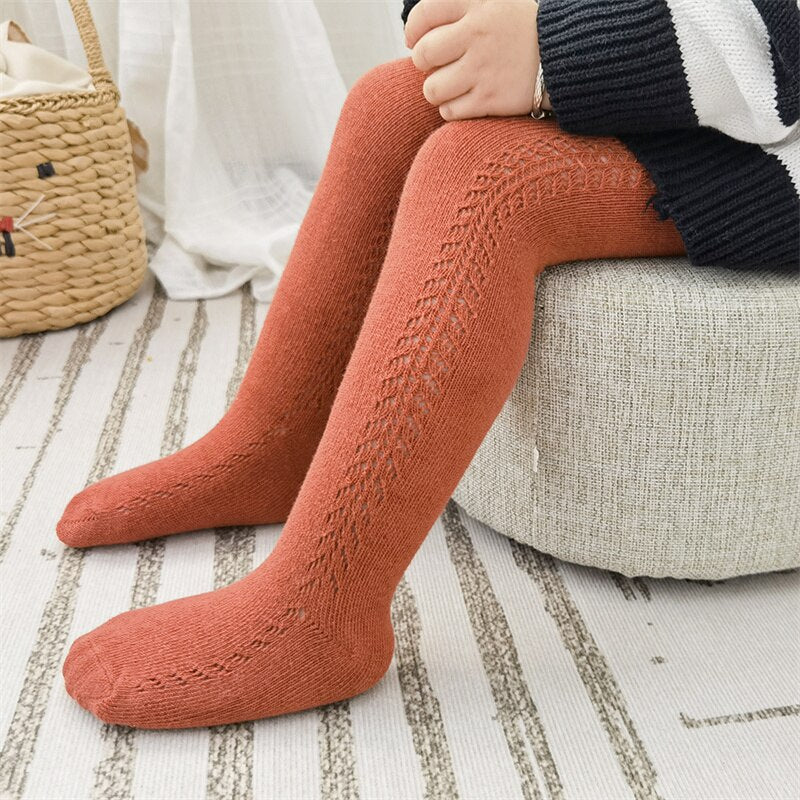 Knitted Solid Colour Children's Tights with Openwork Pattern for Girls from 0 to 5 years