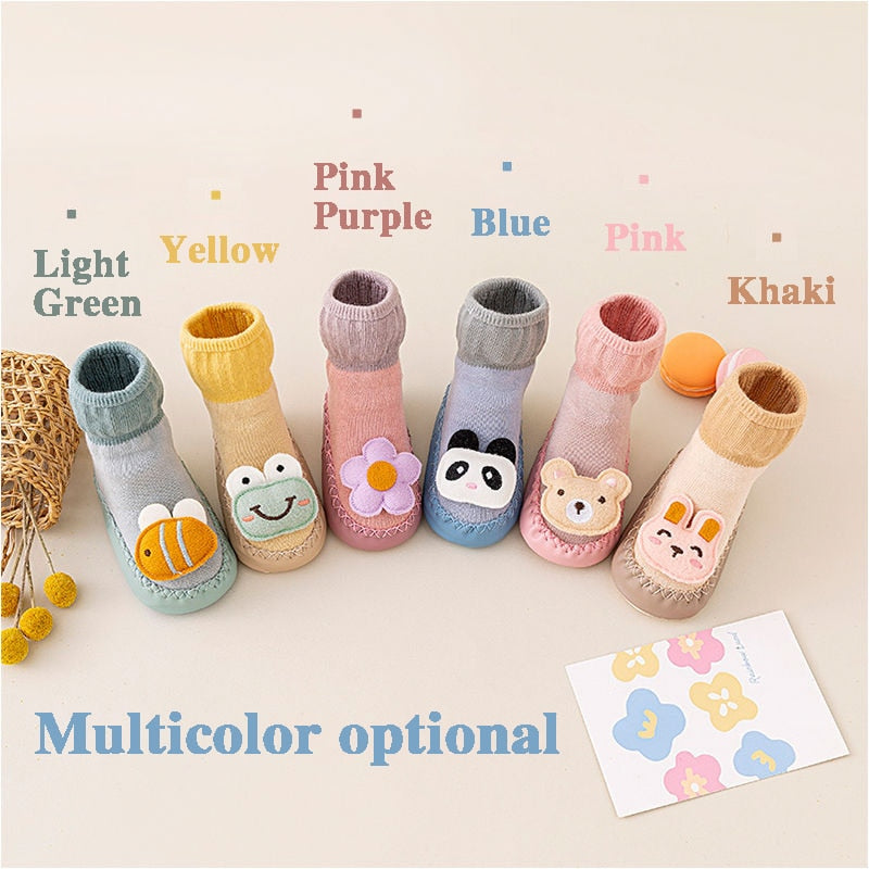 Cute Cartoon Animal Soft Cotton Non-Slip Slipper Socks for Newborn Boys and Girls First Walkers