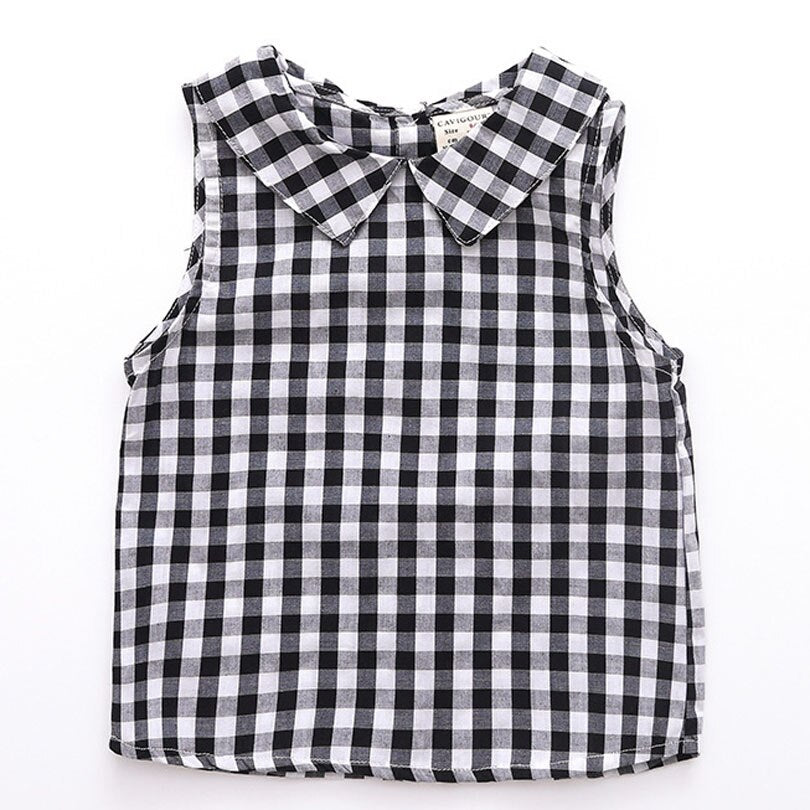 Sleeveless Checked Cotton Blouse - Pink, Black, Blue