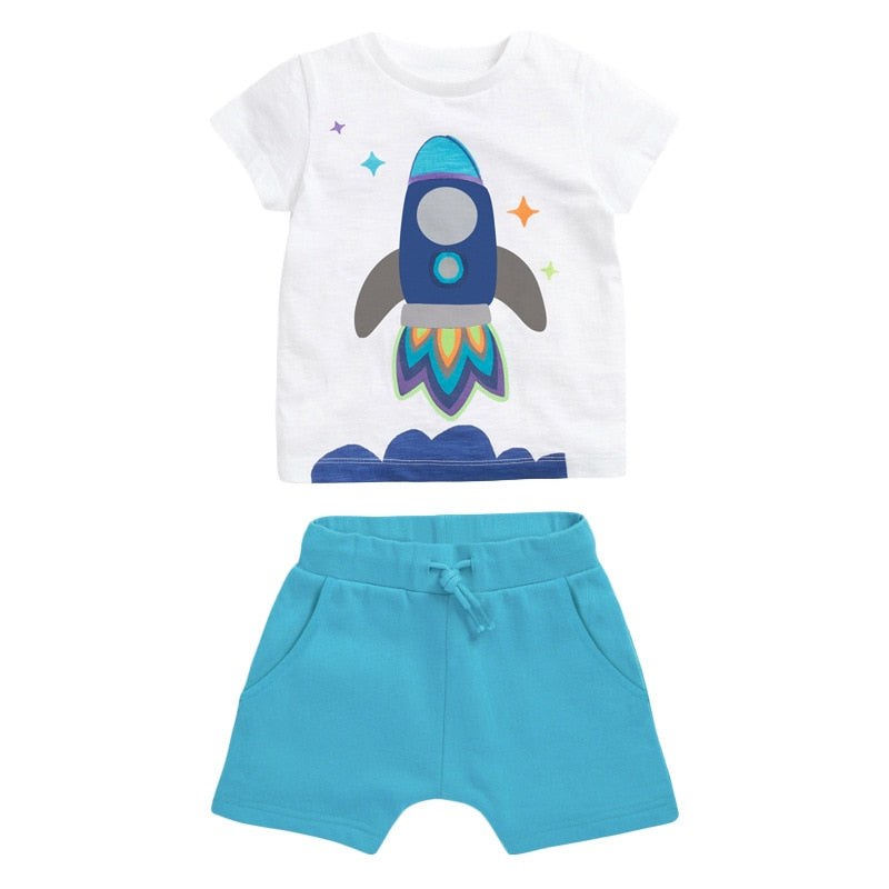 Baby Boys Rocket Applique Soft and Comfort Cotton Set - White, Blue