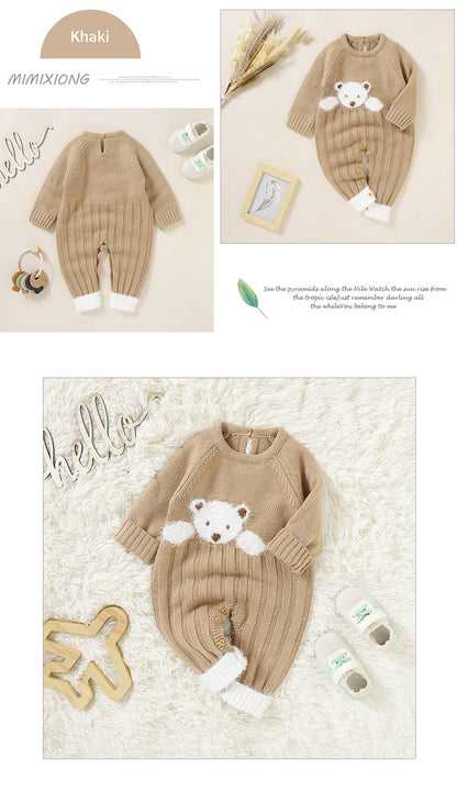 Baby Girls Boys Long Sleeve Knitted Jumpsuit - Beige