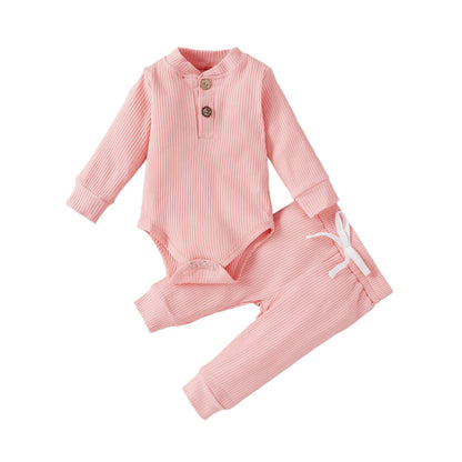 Newborn Baby Girls and Boys Clothing Set Solid Color Cotton Long Sleeve Tops and Pants