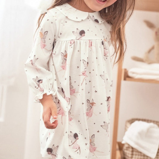 Cotton Dresses with Long Sleeves and Collar for Girls