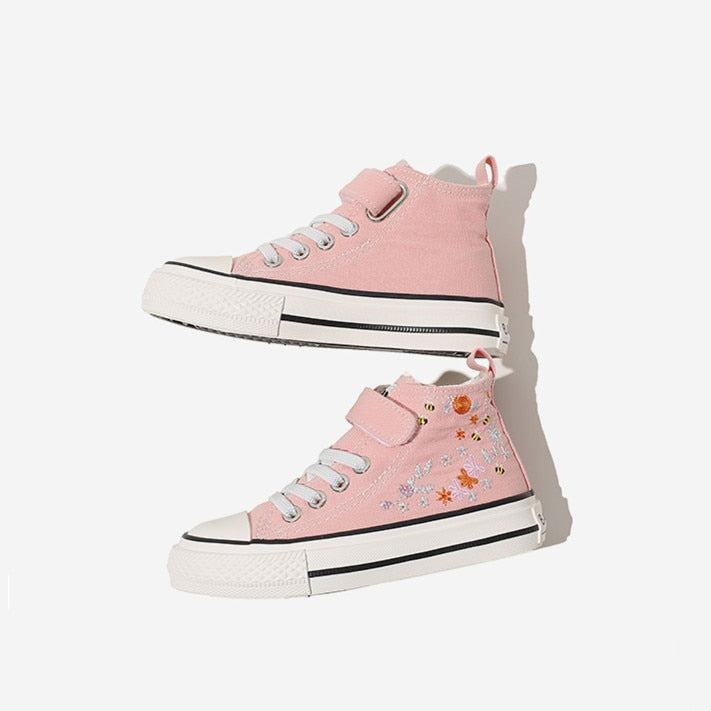 2022 Summer Girls Canvas Hight-Top New Style Sneakers - Pink, Black.