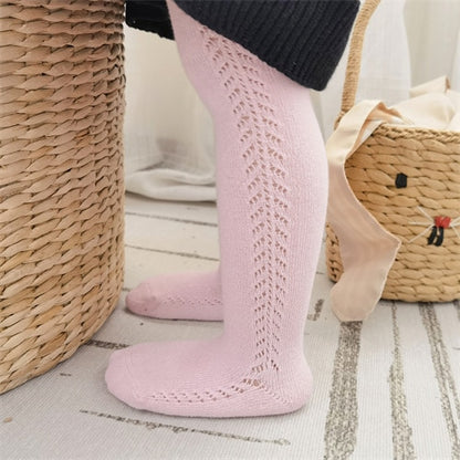 Knitted Solid Colour Children's Tights with Openwork Pattern for Girls from 0 to 5 years