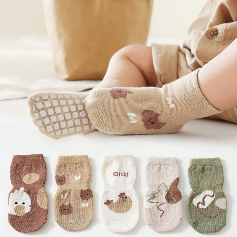 Boys Girls Cute Cartoon Newborn Baby Soft Cotton Short Socks 5 Pairs Baby Non-slip Socks