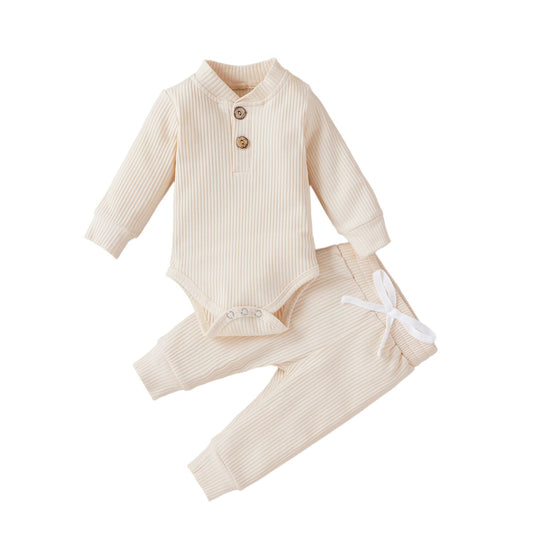 Newborn Baby Girls and Boys Clothing Set Solid Color Cotton Long Sleeve Tops and Pants