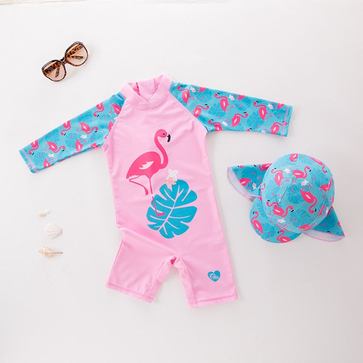 Kids Animal Print UV Protection Rash Guards Long Sleeve Beachwear Swimwear Set - Blue, Pink, White