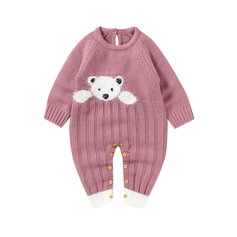 Baby Girls Long Sleeve Knitted Jumpsuit - Pink